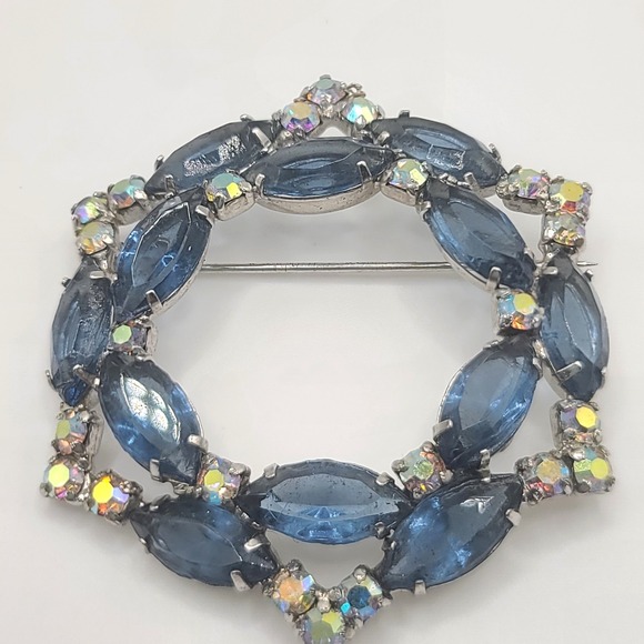 Vintage‎ Rhinestone Brooch Blue AB Open Back